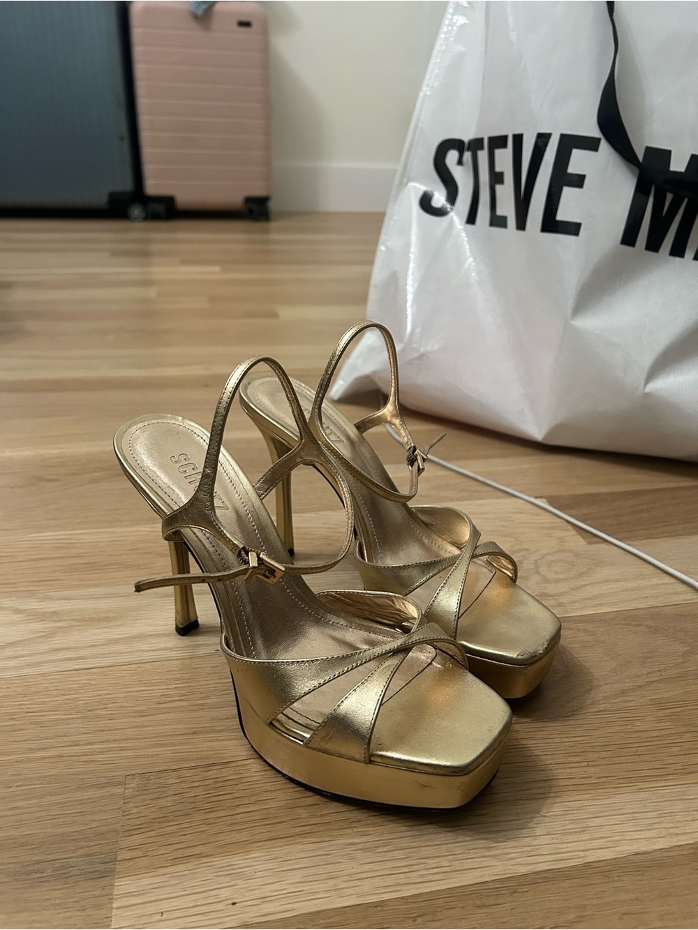 SCHUTZ Maxine Gold Metallic Platform Slingback Heels SANDALS Size 8